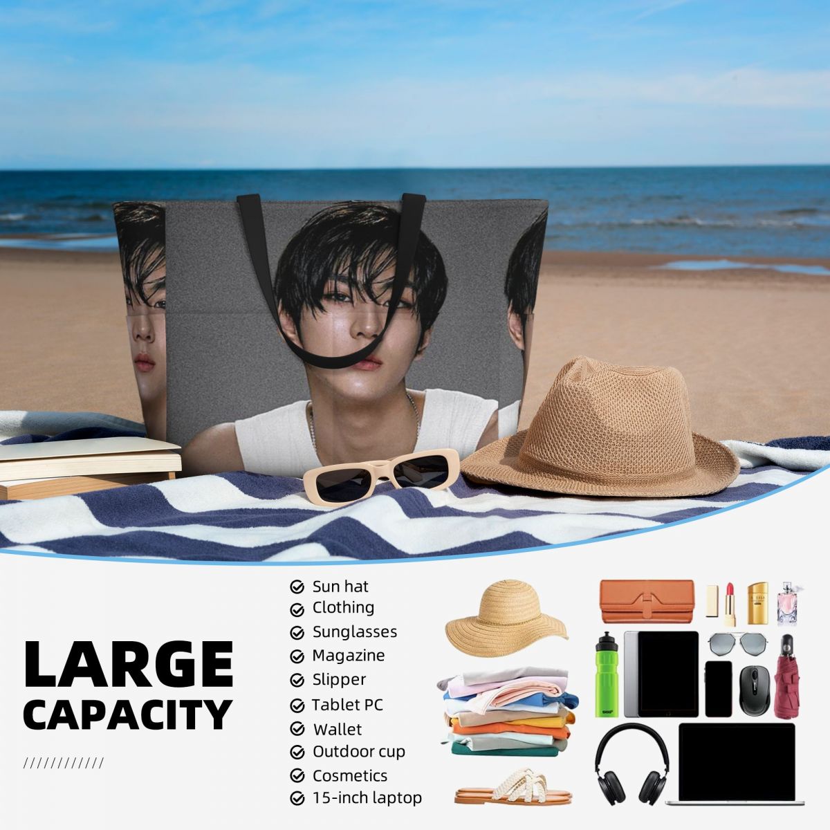 Jungwon En Kpop Beach Tote Bag - Yoga En Fitness のレビューと価格