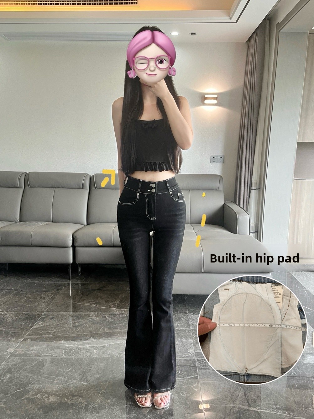 High Waist Bell Bot Jeans Wome - Hip Thrust Pad のレビューと価格