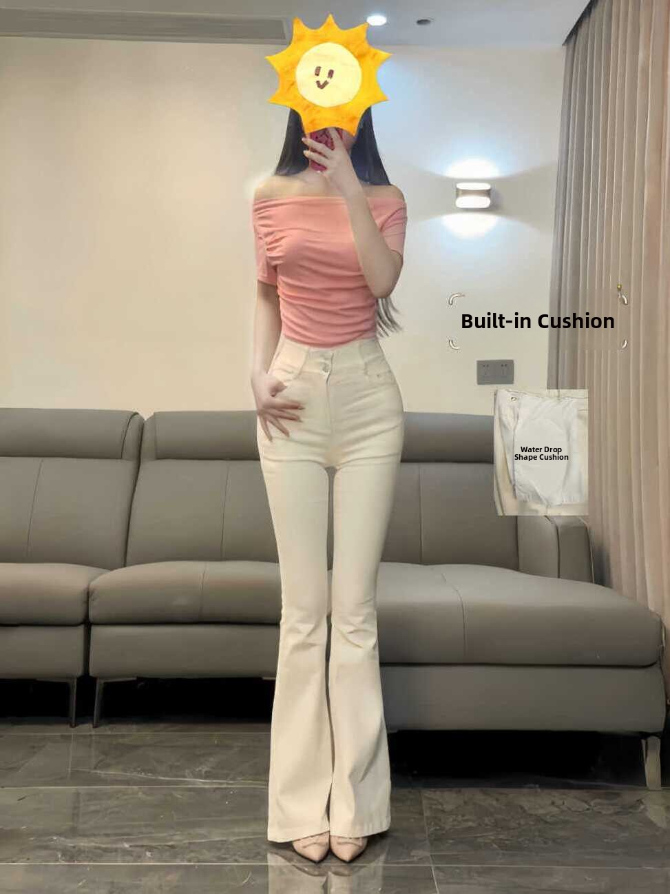 High Waist Bell Bot Jeans Wome - Hip Thrust Pad のレビューと価格